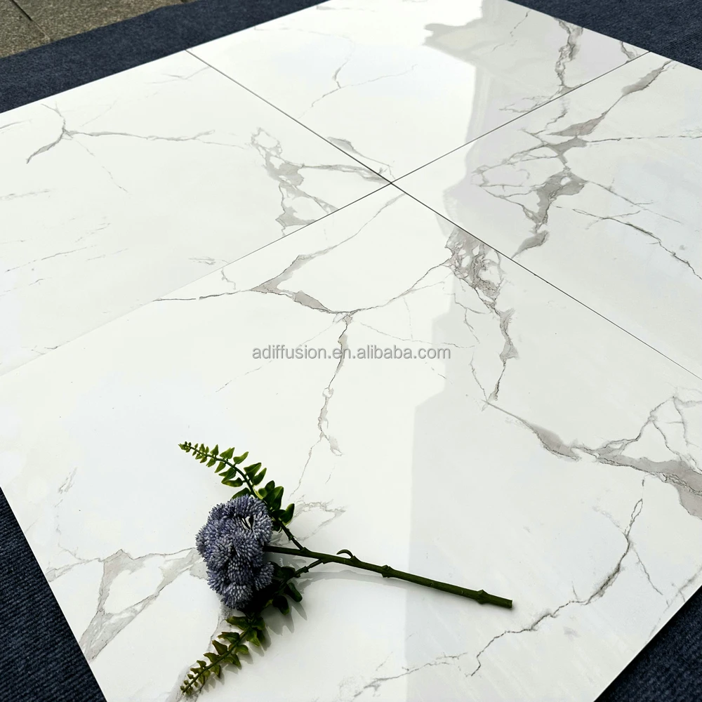 Tiles Polished Porcelain Stone Carrara Marble 60x60cm White Modern