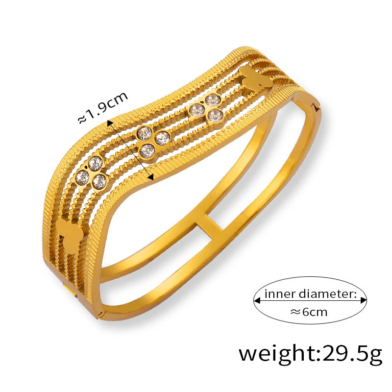 Stainless Steel 18k Gold Shell Zircon Clover Butterfly Bangle