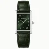 Reloj cuadrado de cuero con esfera árabe verde oscuro