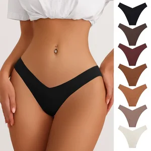 New European American Seamless Ice Silk Thin Anti-Bacterial Women's Low-Rise Plus Size Breathable Quick-Dry Sexy Thong Panties