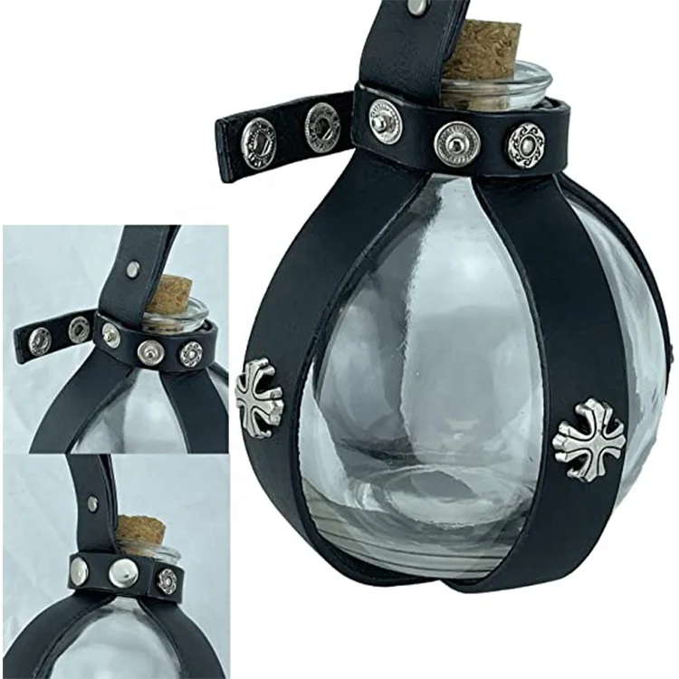 Factory Custom Genuine Leather Steampunk Vial Holder Magic Potion Bottle Accessories Protective Cover