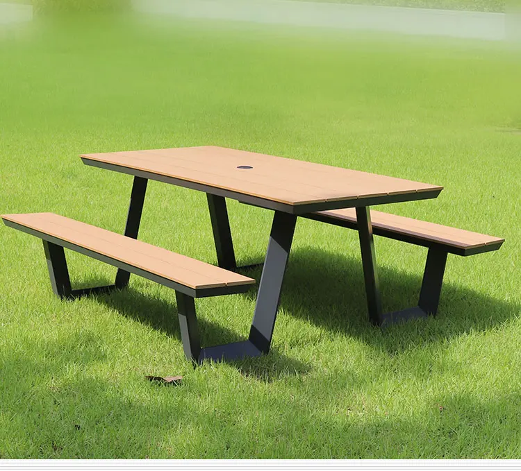Outdoor Furniture Restaurant Plastic Wood Dining Table Set Patio