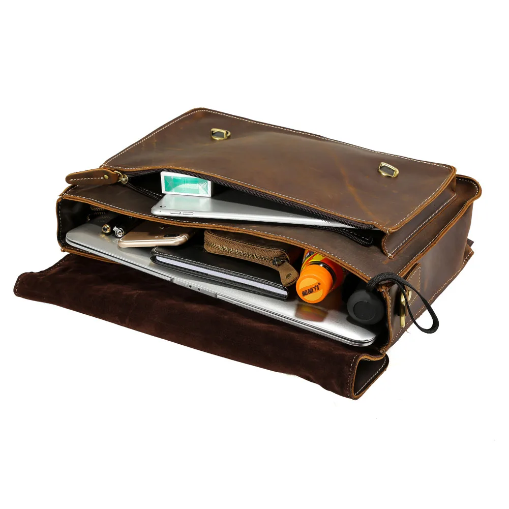 Wholesale Customize Classic Design Real Leather Messenger Bag Crazy Horse Leather Laptop Bag Genuine Leather Briefcase for Men