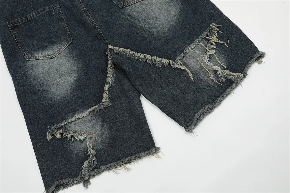 Clothing Manufacturers Washed Cloth Patch Embroidery Loose Custom Denim Shorts Men Men's Shorts