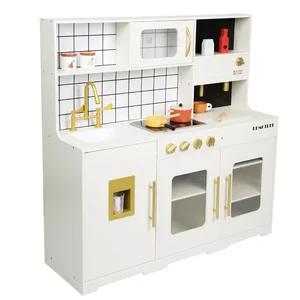 Kids Wooden Kitchen Toy Set with Luminous Stove Sink Pretend Play Cooking Early Learning Educational Role Play House Simulation