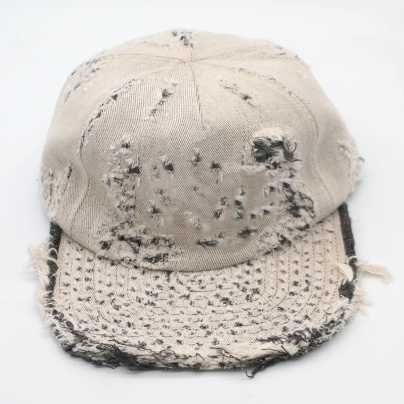 Design 6 Panel Flat Brim Distressed Washed Dad Hats Manual Processing Fashion and Vintage Unstructured Adjustable Caps