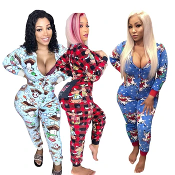 2021 fall and winter Women's wear pajamas Christmas designs Long sleeved jumpsuits v-neck Sleepwear for woman