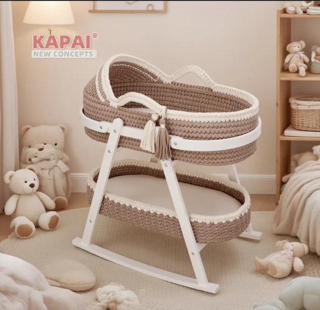 Factory Wholesale baby bedroom furniture Hand Crochet Cotton Rope Moses Basket baby diaper changing basket set