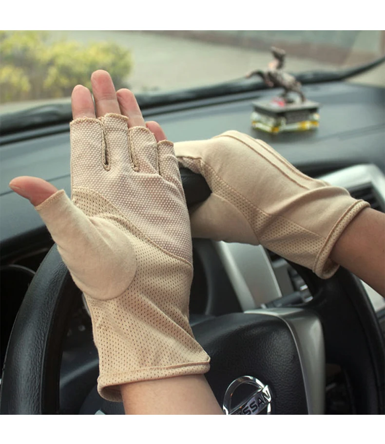 Cotton Touch Screen Sunscreen Gloves Men Thin Breathable Summer Outdoor Short Driving Non Slip
