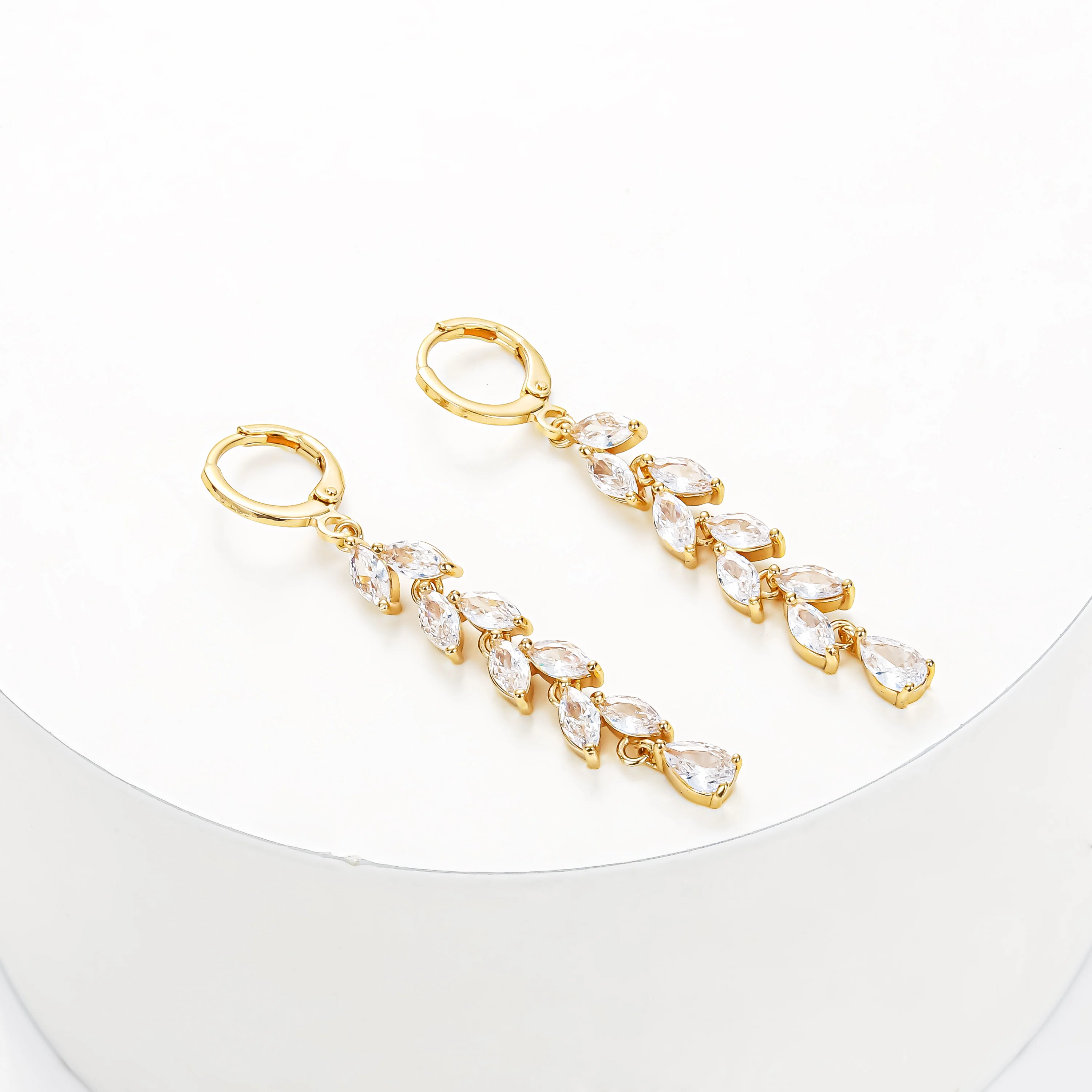 wholesale brass aretes de oro laminado zirconia long earrings