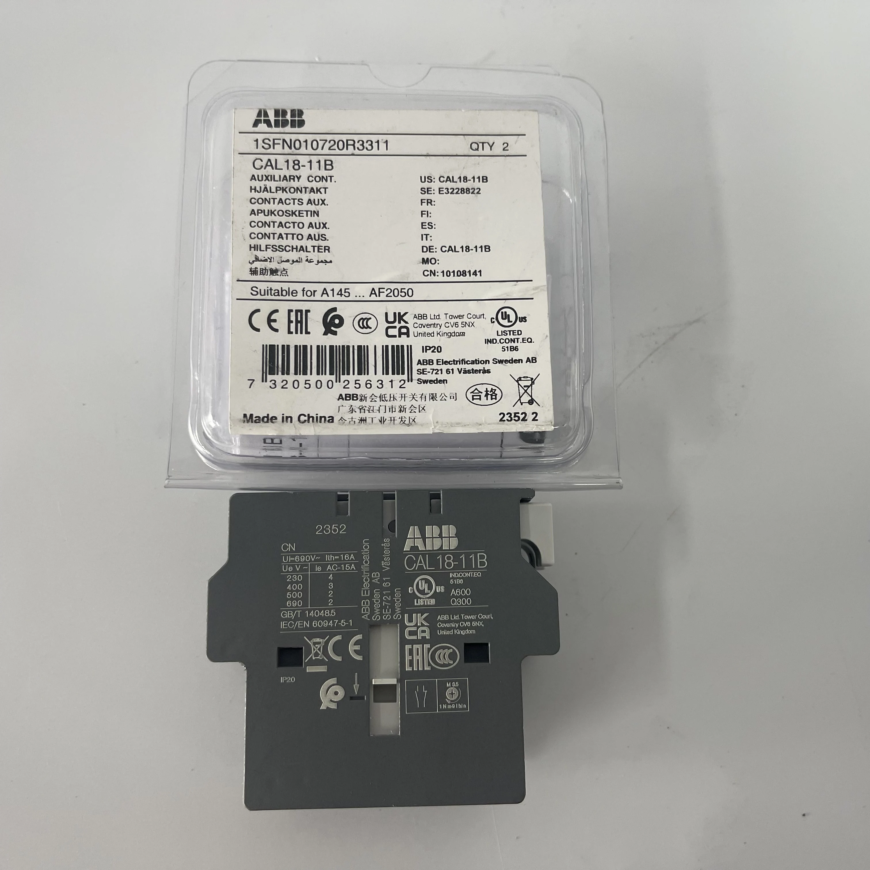 ABB Auxiliary Contact Block CAL18-11B 1SFN010720R3311 