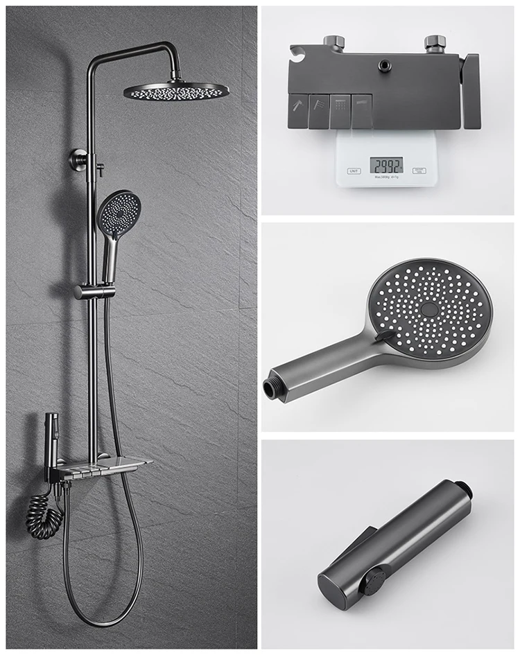 Juego de ducha con cabezal de tecla de piano para baño frío y caliente de 4 funciones