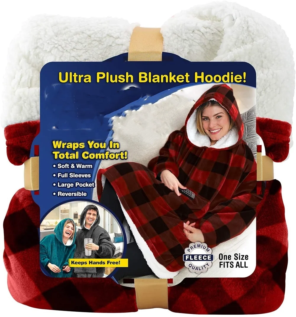 2025 New Sherpa Wearable Blanket Hoodie, Oversized Hooded Sweatshirt Blank  Buffalo Plaid Super Cozy Ultra Plush Blanket
