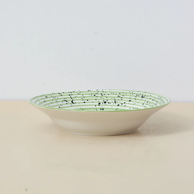 18-Piece Luxury Stoneware Dinner Set Green Black Sesame Microwave-Printed Daily Household Ceramic Plates Premium Ceramic Plates