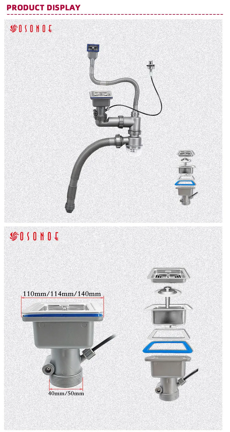 product ososnoe supplies  modern design square pop up sink drain plug polished surface kitchen sink drainage-6