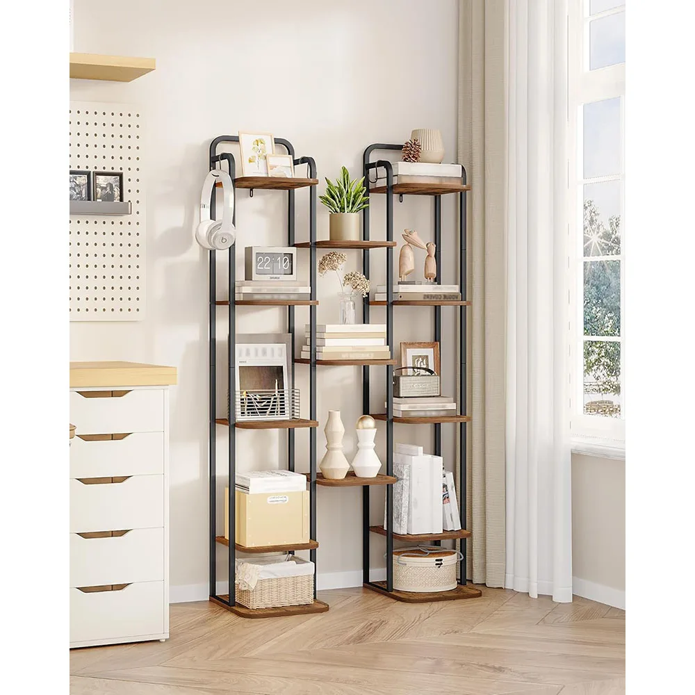 8-Tier Vertical Shoe Rack Wooden Narrow Shoe Tower with 2 Hooks for Entryway and Living Room Organizer for Tall Shoes supplier