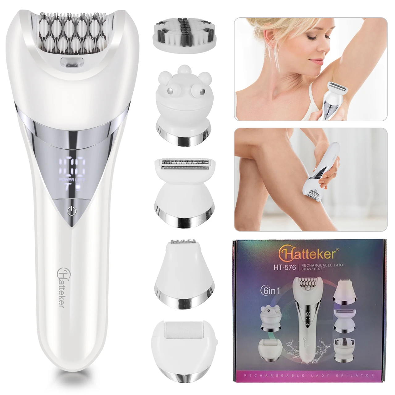 HATTEKER HT-576 Women's 6-in-1 Electric Body Shaver & Hair Removal