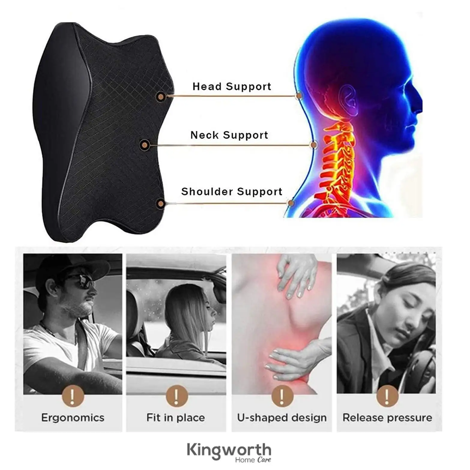 duoyif Cuscino Collo Per Sedile Auto, Poggiatesta Auto Cuscino, Poggiatesta Per Auto In Pelle Memory Foam, Cuscino Da Viaggio Per Il Supporto Del Collo, Per Ufficio Guida 1pezzo (Nero