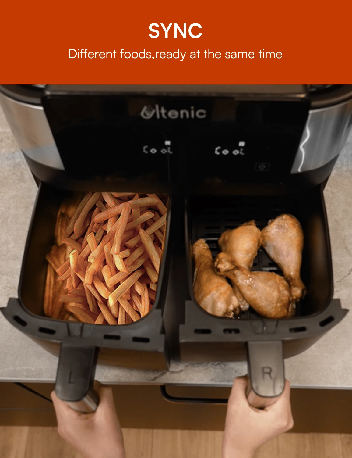 Ultenic K20 Dual Basket Air Fryer, 8L Capacity, Dual Independent