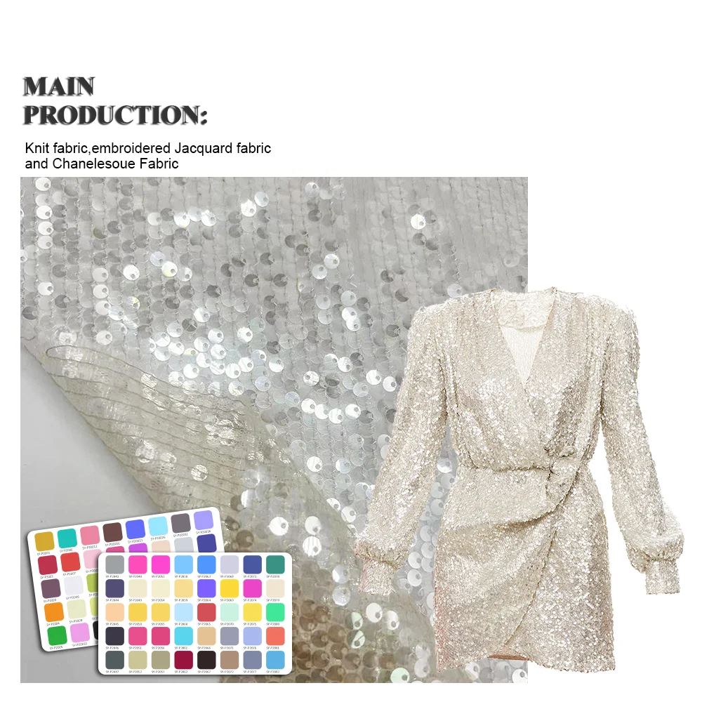 Transparent Mesh Sequin Embroidered Fabric Evening Dress Sequin Women Cloth Soft and Breathable