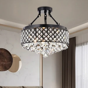 American Style Living Room Use Black Round Led Ceiling Chandelier Light Fixture for Hotel Bedroom