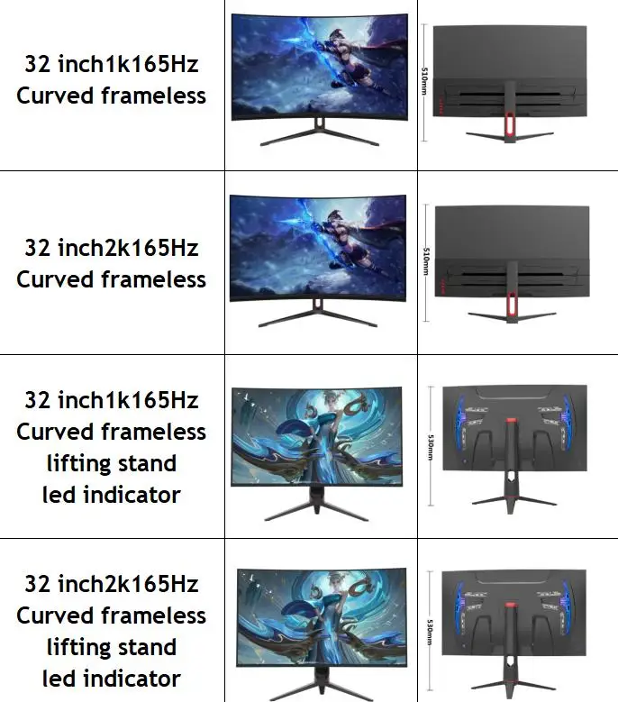 Wide Screen 32 Inch Gaming Monitor Curved 144hz 165hz Monitor LCD ...