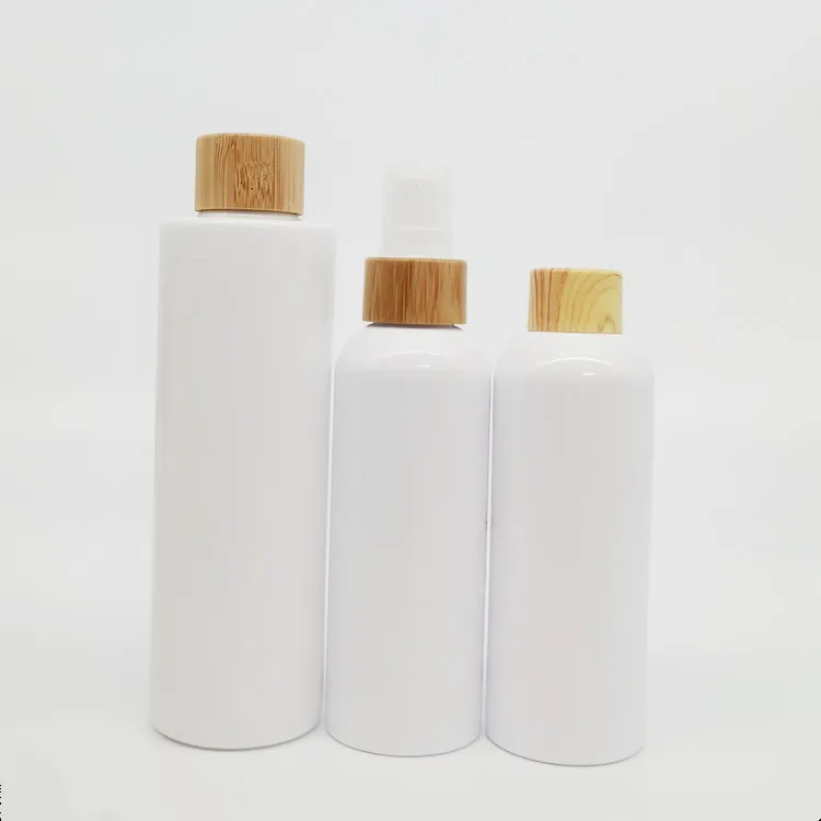 Opal weies Glas kosmetische Bambus Holz Serum Pump flaschen 50 100 120 ml  undurchsichtig wei 50g Glas mit Bambus Holzdeckel