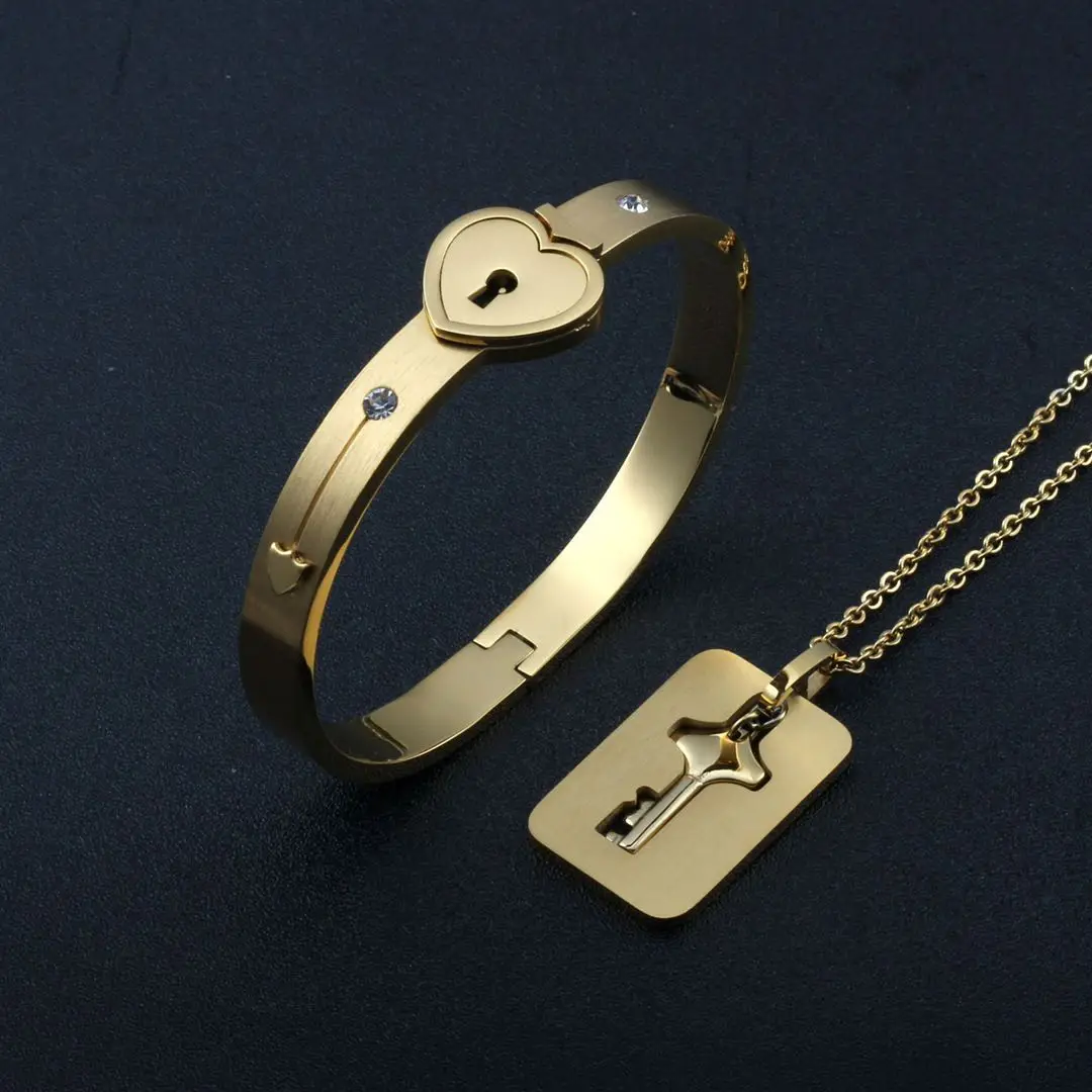 Couple Jewelry Set for Lovers Stainless Steel Love Concentric Lock