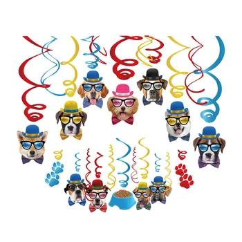 XL091 30 Pcs Pet Theme Party Kids Hanging Decoration Party Supplies Dog Foil Swirls Banner