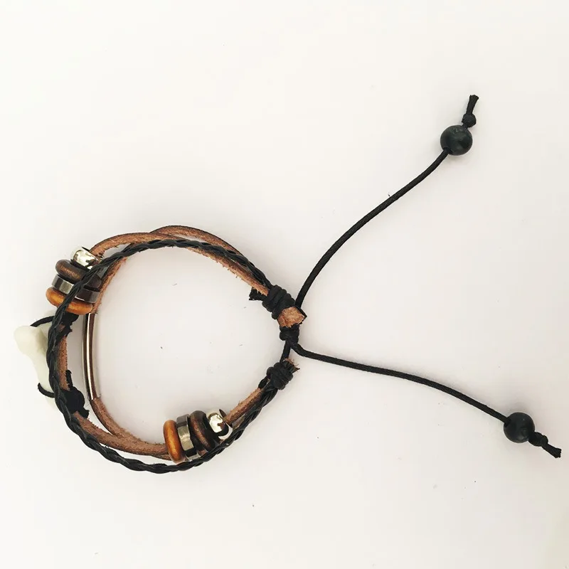 Customize Handmade Brown Ox Bone Tooth Hemp Leather Bracelet for Men