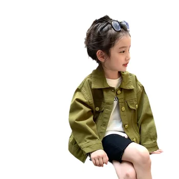 2024 spring new product baby girls denim coat kids clothing solid color fashion soft cotton girls jean long-sleeved top