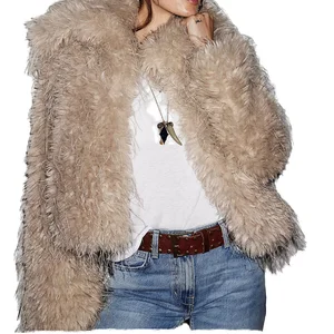 2025 Trendy Solid Short Winter/Autumn Bomber Jacket for Women Regular Sleeve Shaggy Warm Knitted Processing