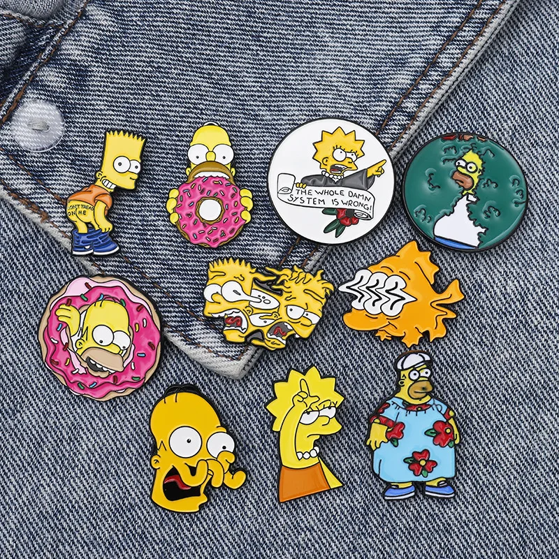 Assorted Badges Brooch Bulk Funny Button Set Lapel Custom Soft Enamel Metal Cartoon Pin for the Simpsons Backpack Cloths Hat
