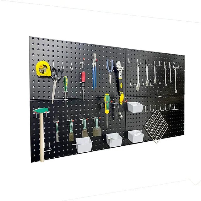 On Sale 1/4 Inch Size Hole Black Hanging Board Wall Mounting Pegboard Garage Tool Storage Peg Board  Metal Holder Pegboard