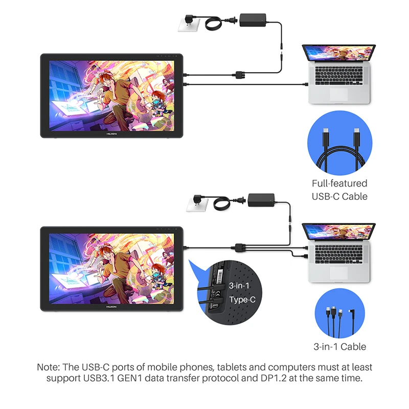 Huion Kamvas 24 Plus Support Mobile Phone Handwriting Input Digital Pen Drawing Graphic Tablet Monitor