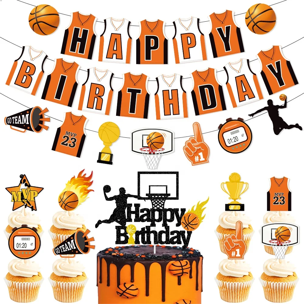 NBA Basketball Theme Boy Birthday Party Decor Cupcake Topper Balloons  Banner Party Needs Scene Layout Home