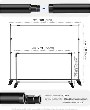 NEEWER Backdrop Stand Heavy Duty with Widened Bases, 10x8ft Background Stand with 4 Crossbars, 2 Telescopic Poles, 4 Spring detail image