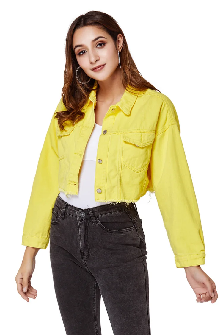 yellow denim cropped jacket