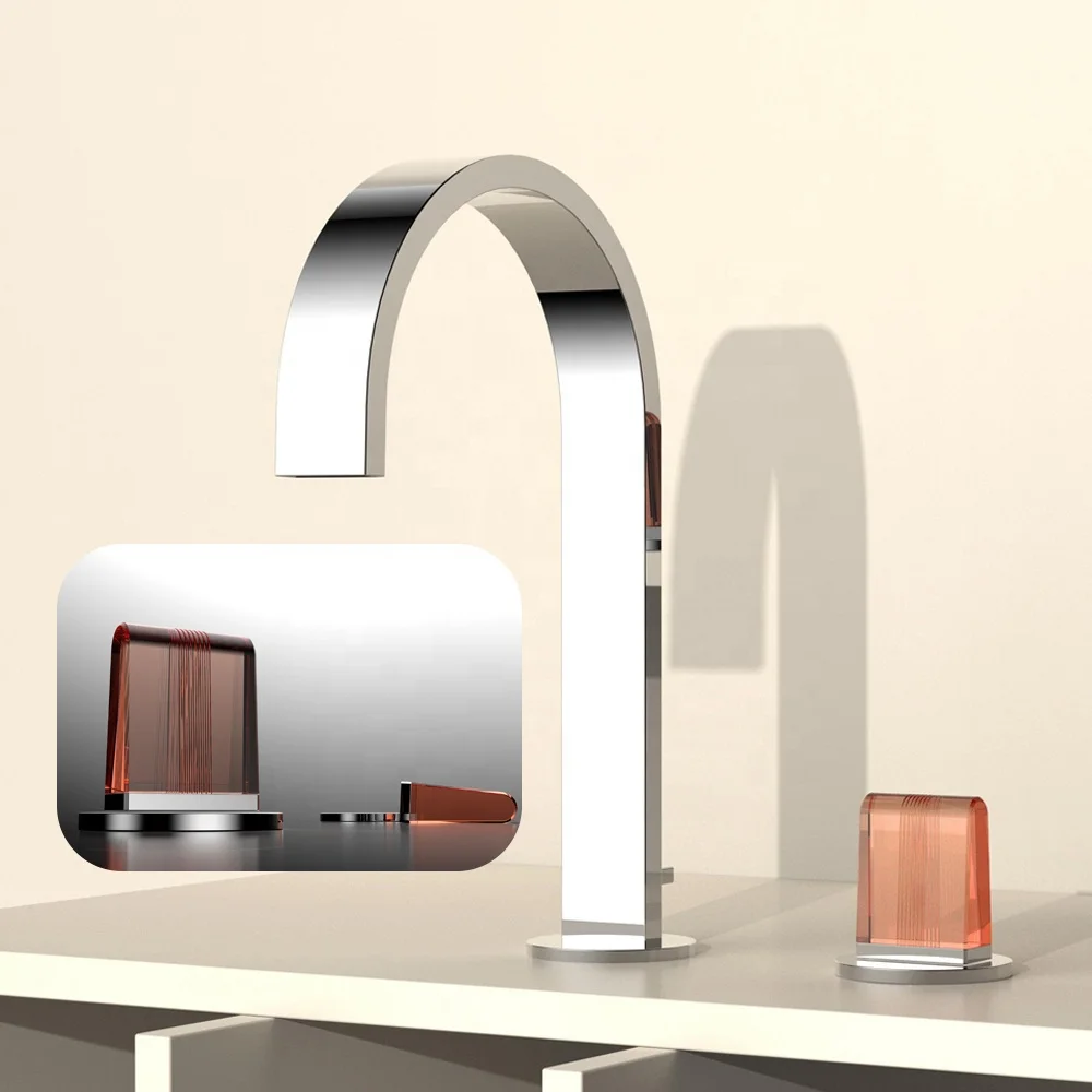 Hotel Bathroom Design Modern Basin Faucet Colour Crystal Handle Mixer 3 Holes Dual Handle Sink Faucet