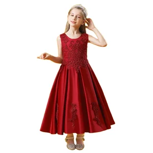 MQATZ Solid Color Satin Party Ball Gown Little Girls Dresses for 12 Years Old 2055