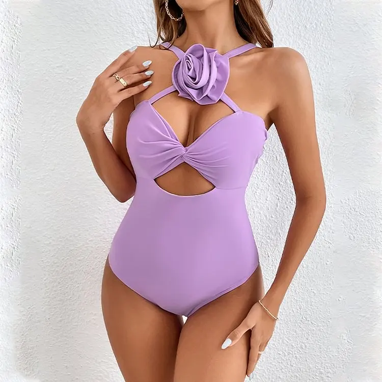 Jsn 2023 New Trendy Swimwear Beachwear 3d Flower Cut Out Solid Color