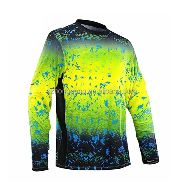 Custom UPF50+ Sun Protection Moisture Wicking Polyester Spandex Fish Clothing Men's Long Sleeve Mesh Vented Uv Fishing Shirt