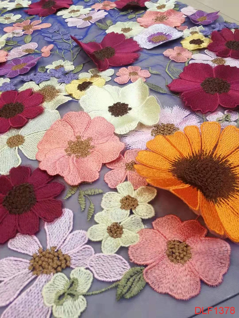 3D Floral Applique Embroidery Tulle  Fabric main image 1