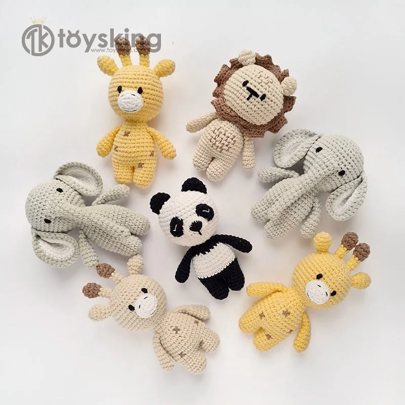 TK Safari Stuffed Baby Toy, Crochet Giraffe Lion Elephant Panda Baby First Birthday Gift, Yarn Knitted Animals Infant Toys