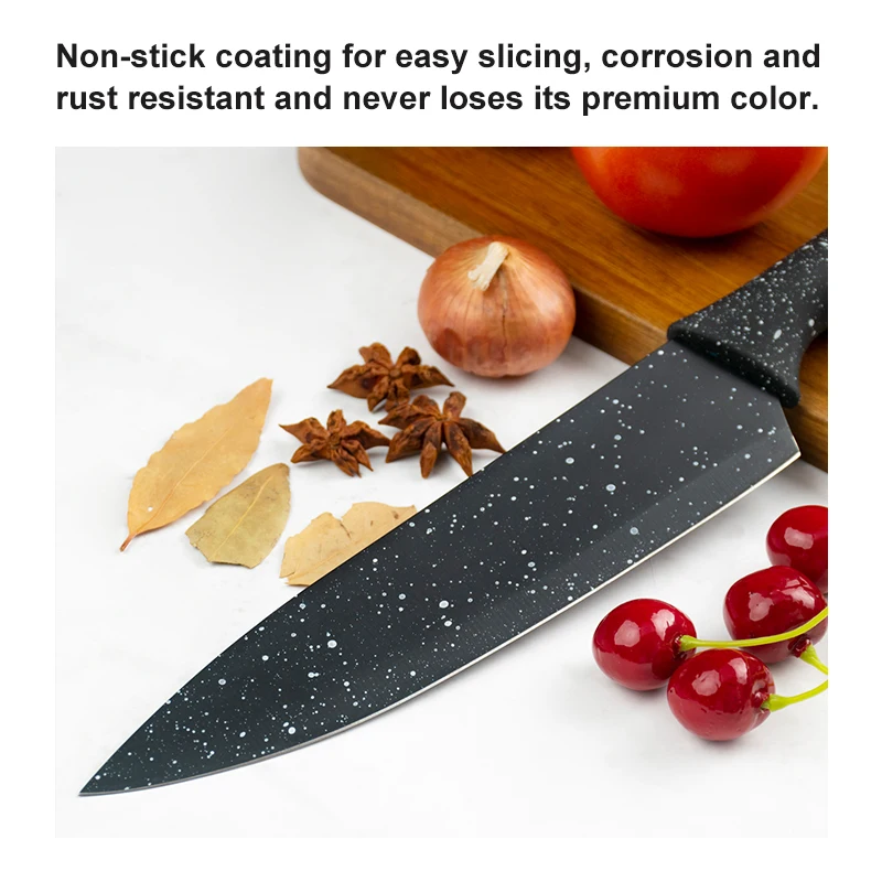Wholesale Multifunctional Chef Knife Set Stainless Steel 6 PCS Non-stick Coated Kitchen Knife Set with Plastic Sheath