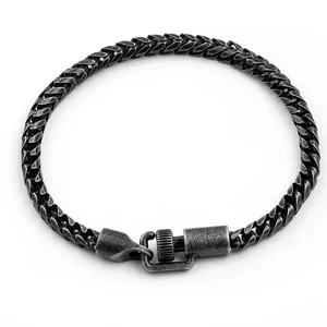 Push Buckle Retro Black Plated Men Jewelry Customize Stainless Steel Fashion Jewellery Chain & Link Bracelets