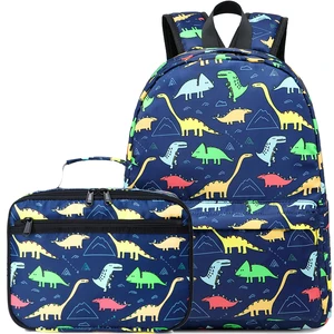 Dinosaur School Boy Bag with Lunch Bag Oxford Waterproof Backpacks for Unisex