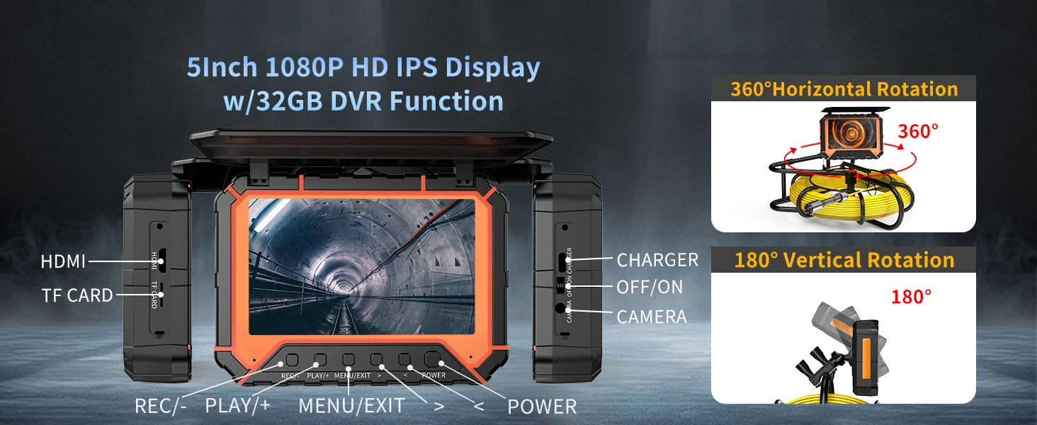 10200mAh Sewer Camera DVR 32GB&Meter Counter 1080P IP68 Pipe Camera With 23mm HD Lens Drain Camera 5inch Monitor 10m/20m/30m/40m/50M Optional factory