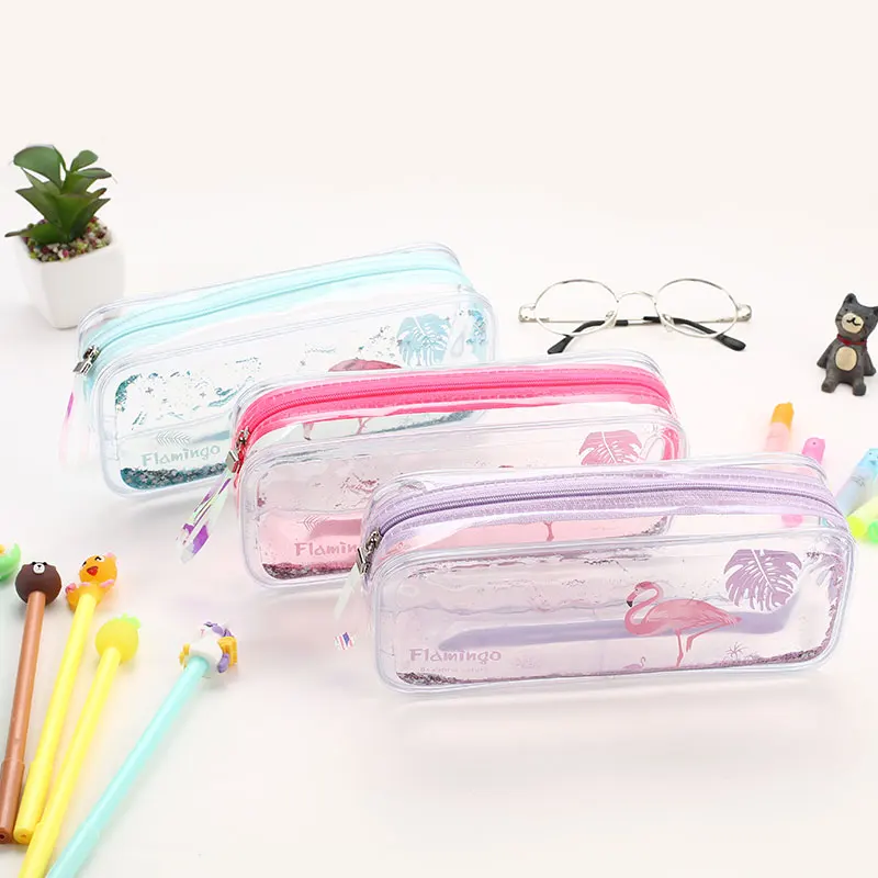 New Girls Smiggle Flamingo Paradise Pink Clear Pencil Case School Transparent