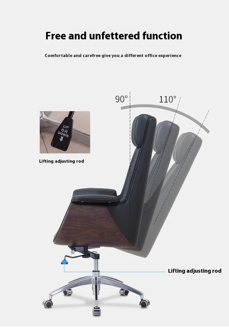 Modern High Back Solid Wood Executive Office Chair Adjustable Height Comfortable Breathable Design Swivel Reclining Villa